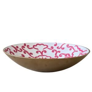 Dana Gibson Hand Painted Tole Sultan Bowl 16in Metal Hot Pink White Floral NEW